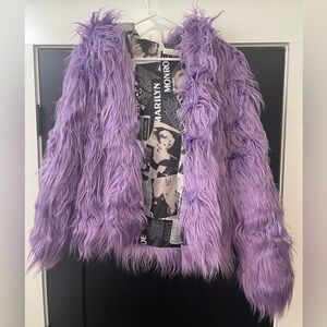 Coat Paris Faux Fur Washed Wool Coat - Lavender